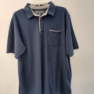 Pebble Beach Golf Shirt 3 Button Short Sleeve Sx XL Navy Gray Trim Pockets
